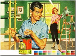 1950s paint ad, couple painting their house vintage backyard idea