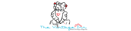 vintageinnbanner Liz line drawing of 1940s gal with curls, bows in hair and glasses